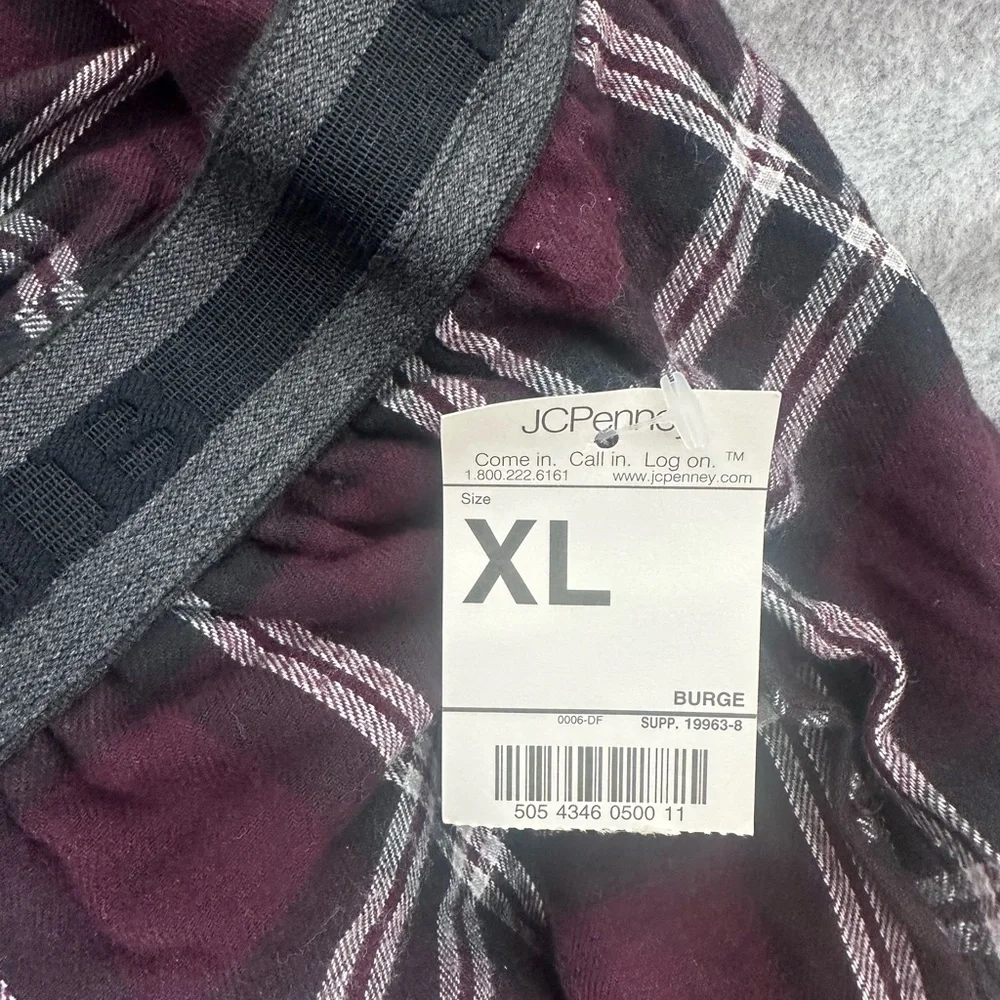 St. John's Bay Mens XL Lounge Pajama Pants Burgundy/White Plaid Elastic Waist - Picture 7 of 13